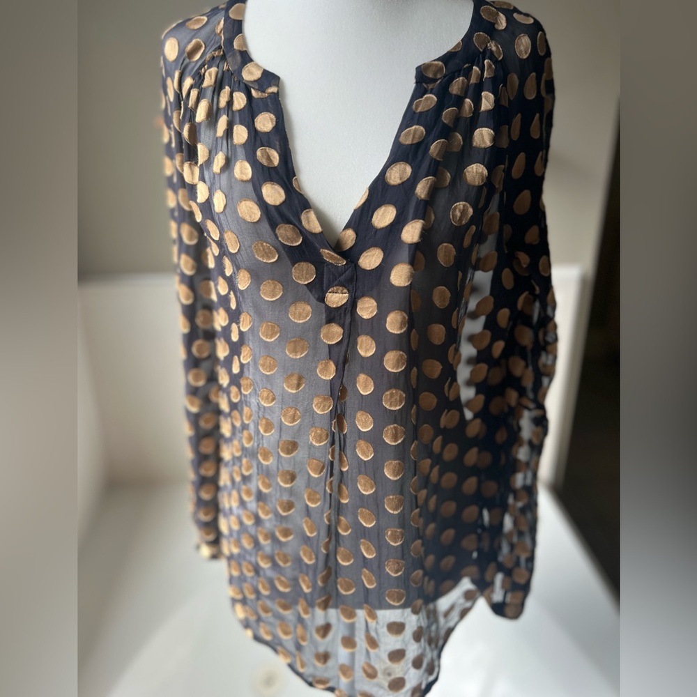 Diane von Furstenberg Silk Polka Dot Sheer Blouse Size 8 Workwear Boho Evening